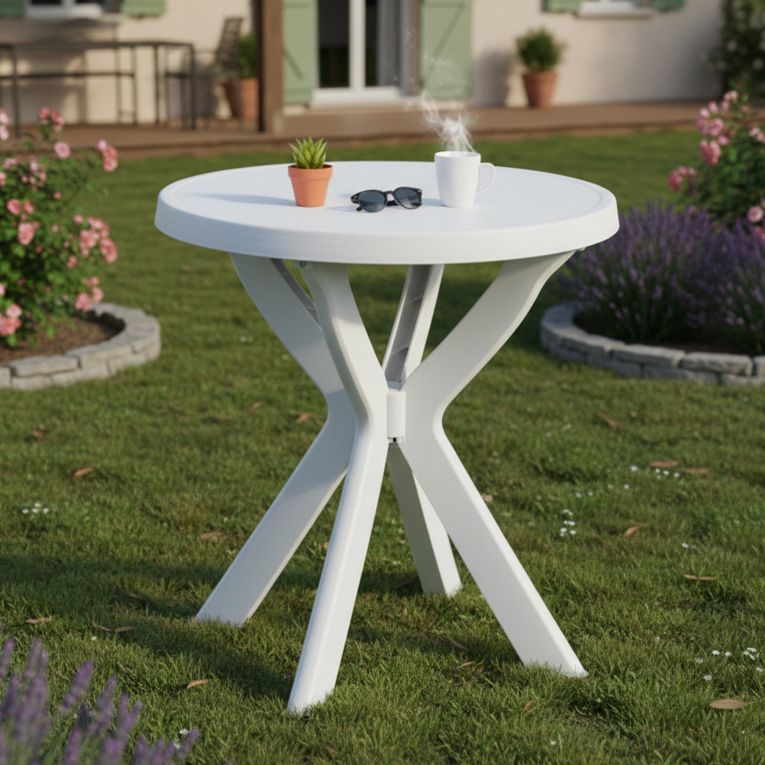Tavolo da Esterno Bianco 2 Posti Tavolo Tavolo Rotondo Fisso 70x70x72h cm, Lunghezza Massima 70 cm Made in Italy - Lorwood