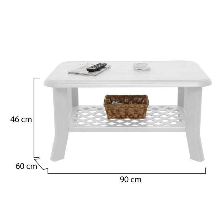 Tavolo da Esterno Bianco 4 Posti Tavolo Tavolino 90x60x46h cm, Forma Rettangolare