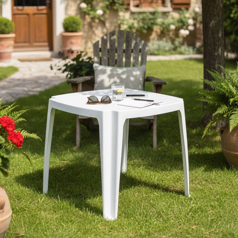 Tavolo da Esterno Bianco 4 Posti Tavolo Tavolo da Esterno Fisso 75x75x72h cm, Lunghezza Massima 75 cm Made in Italy - Smithport