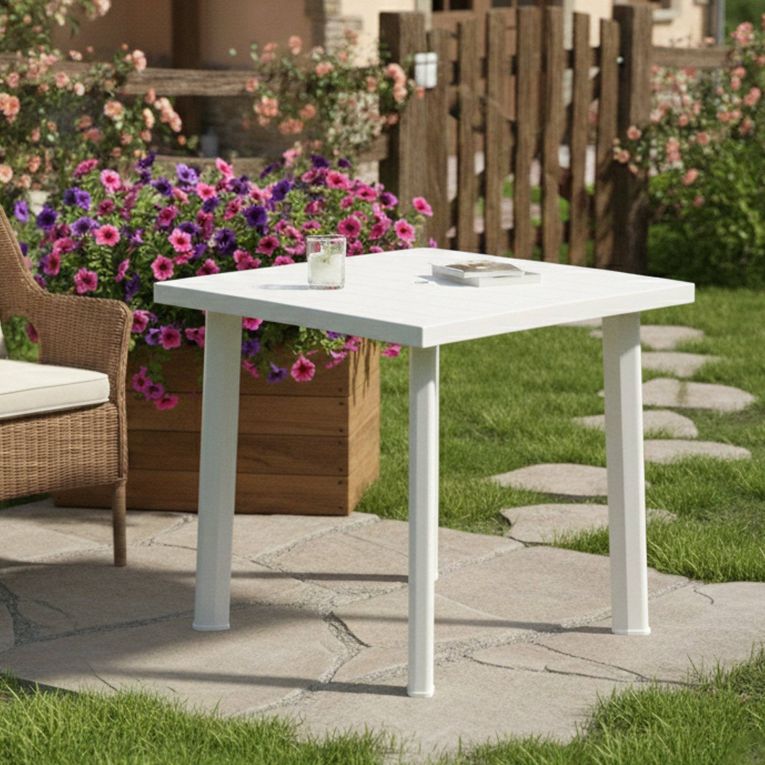 Tavolo da Esterno Bianco 4 Posti Tavolo Tavolo da Esterno Fisso 80x75x72h cm, Lunghezza Massima 80 cm Made in Italy - Tessner