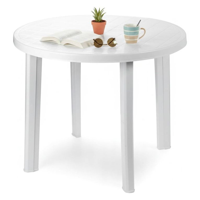 Tavolo da Esterno Bianco 4 Posti Tavolo Tavolo Fisso Rotondo 90x90x72h cm, Lunghezza Massima 90 cm Made in Italy - Brooksdale