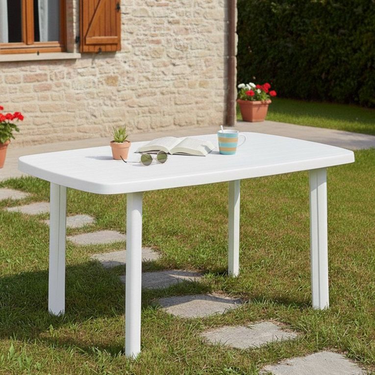 Tavolo da Esterno Bianco 6 Posti Tavolo Tavolo da Esterno Fisso 137x85x72h cm, Lunghezza Massima 137 cm Made in Italy - Greggs
