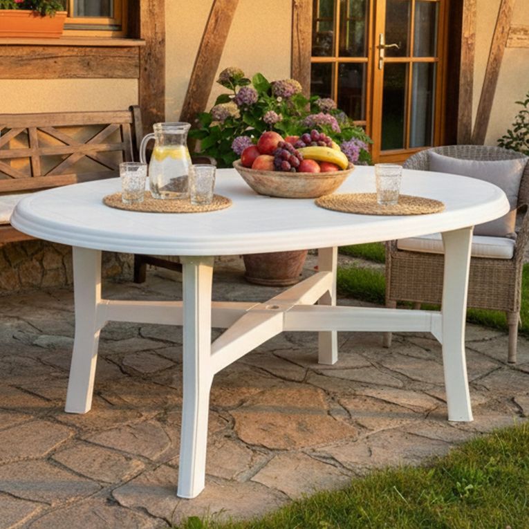 Tavolo da Esterno Bianco 6 Posti Tavolo Tavolo da Esterno Fisso 165x110x72h cm, Lunghezza Massima 165 cm Made in Italy - Simmsville