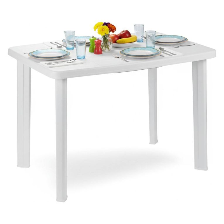 Tavolo da Esterno Bianco 6 Posti Tavolo Tavolo da Esterno Rettangolare 101x68x72h cm, Lunghezza Massima 101 cm Made in Italy - Pinedale