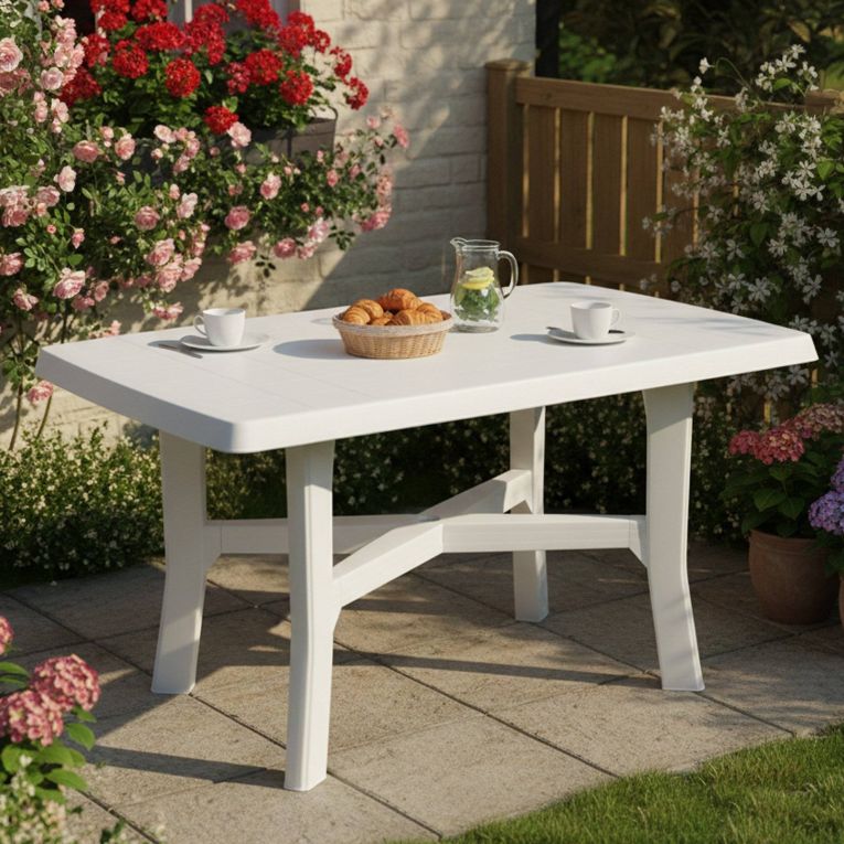 Tavolo da Esterno Bianco 6 Posti Tavolo Tavolo Fisso Rettangolare 138x88x72h cm, Lunghezza Massima 138 cm Made in Italy - Raspberry
