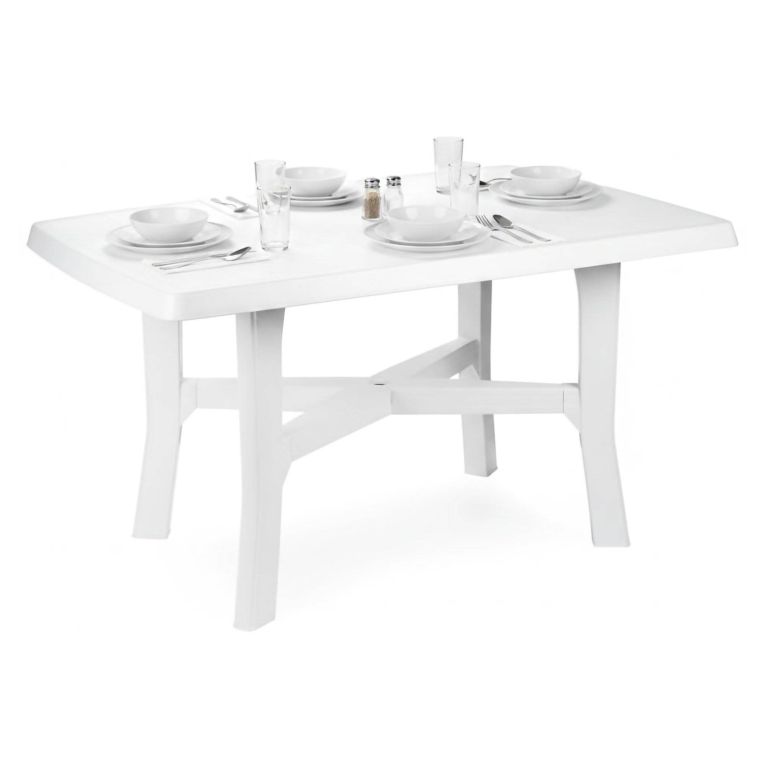 Tavolo da Esterno Bianco 6 Posti Tavolo Tavolo Fisso Rettangolare 138x88x72h cm, Lunghezza Massima 138 cm Made in Italy - Raspberry