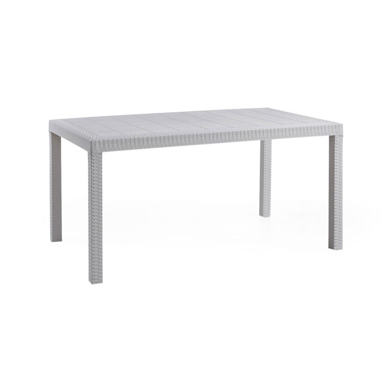 Tavolo da esterno Giove, Tavolo rettangolare da giardino, Tavolo da giardino multiuso effetto rattan, 100% Made in Italy, 150x90h74 cm, Bianco