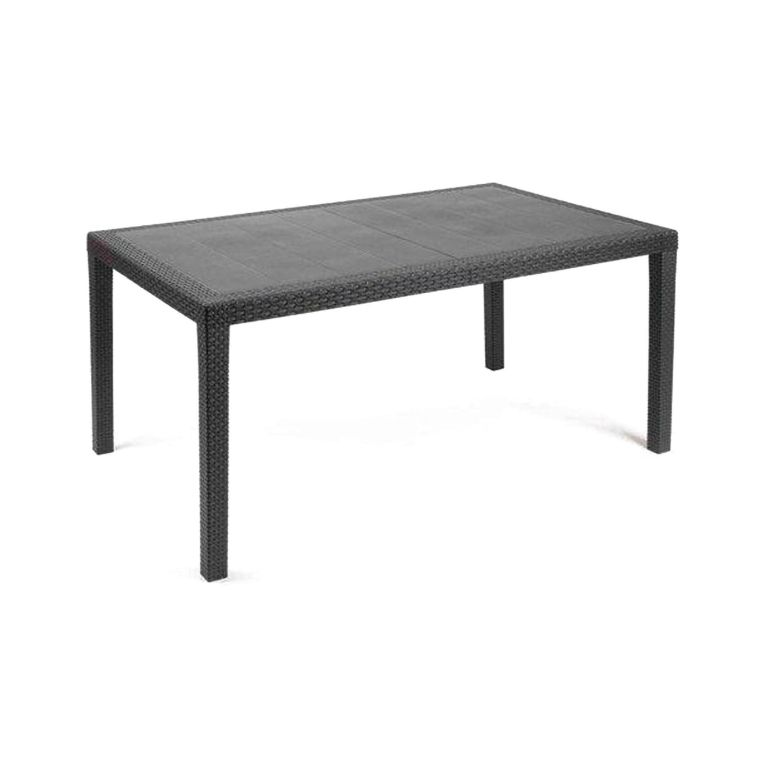 Tavolo da esterno Imola, Tavolo fisso rettangolare, Tavolo da giardino multiuso effetto rattan, 100% Made in Italy, 138x78h72 cm, Antracite