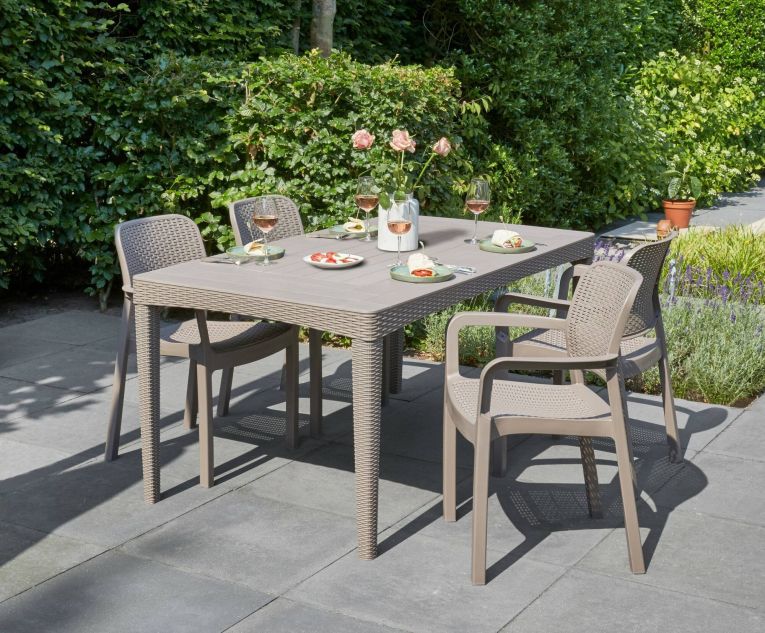 Tavolo da esterno Lappano, Base per picnic, Piano da pranzo da giardino, Banco outdoor multiuso, 160x90 h74 cm, Tortora