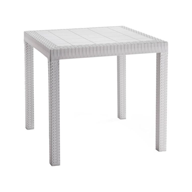 Tavolo da esterno Marte, Tavolo quadrato fisso, Tavolo da giardino multiuso effetto rattan, 100% Made in Italy, 80x80h74 cm, Bianco
