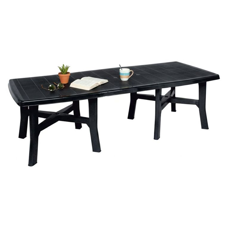 Tavolo da Esterno Nero Antracite 12 Posti Meccanismo Estensione Allunga Centrale 216x90x72h cm, Allungabile Made in Italy - Adonas