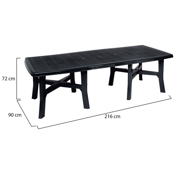 Tavolo da Esterno Nero Antracite 12 Posti Meccanismo Estensione Allunga Centrale 216x90x72h cm, Allungabile Made in Italy - Adonas