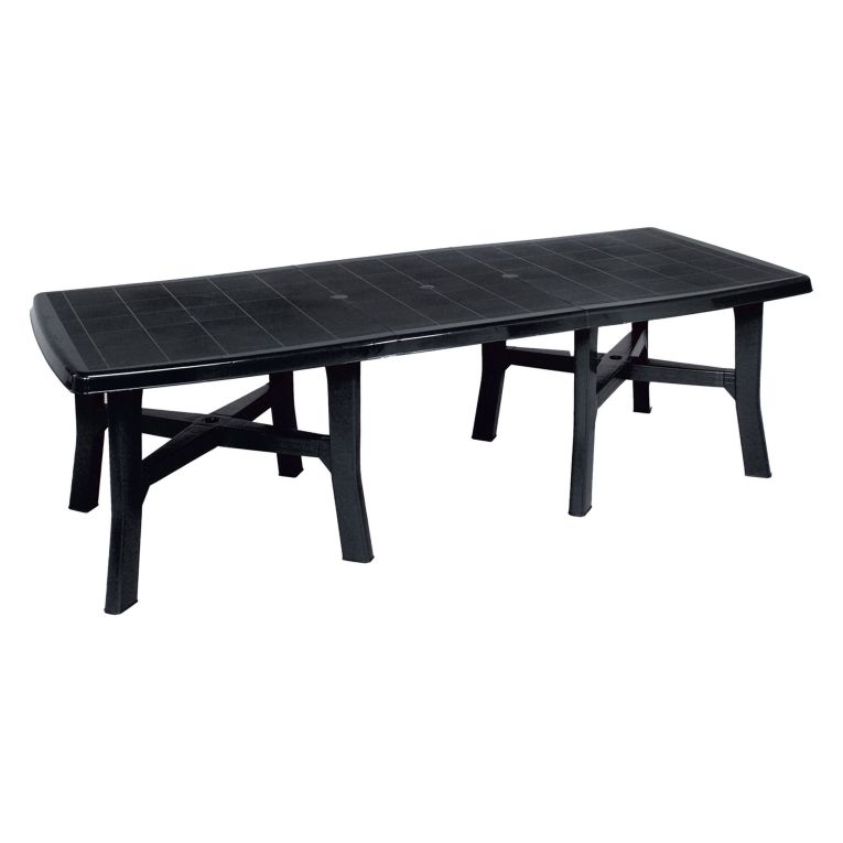 Tavolo da Esterno Nero Antracite 12 Posti Meccanismo Estensione Allunga Centrale 216x90x72h cm, Allungabile Made in Italy - Adonas