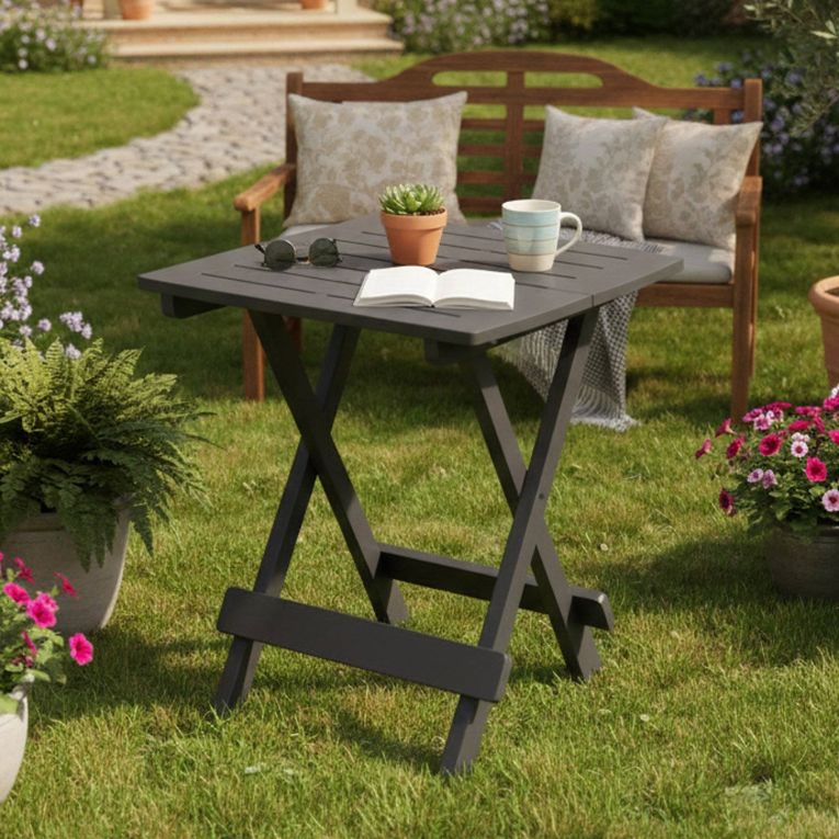 Tavolo da Esterno Nero Antracite 2 Posti Lunghezza Massima 44 cm 44x44x50h cm, Finitura Effetto Liscio Made in Italy - Elpino