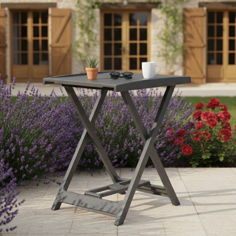 Tavolo da Esterno Nero Antracite 2 Posti Lunghezza Massima 50 cm 60x47x65h cm, Finitura Effetto Liscio Made in Italy - Ohatchee