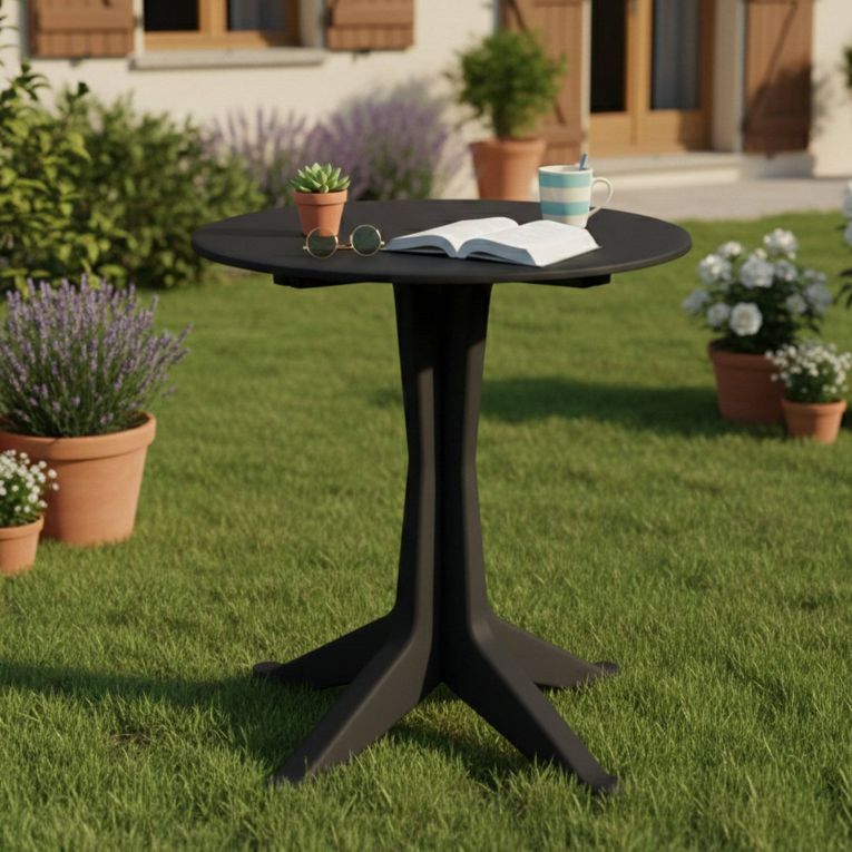 Tavolo da Esterno Nero Antracite 2 Posti Lunghezza Massima 70 cm 70x70x72h cm, Finitura Effetto Liscio Made in Italy - Trimble