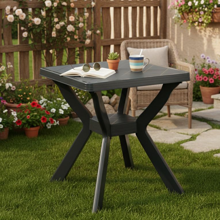Tavolo da Esterno Nero Antracite 4 Posti Lunghezza Massima 70 cm 70x70x72h cm, Finitura Effetto Quadrettato Made in Italy - Straven