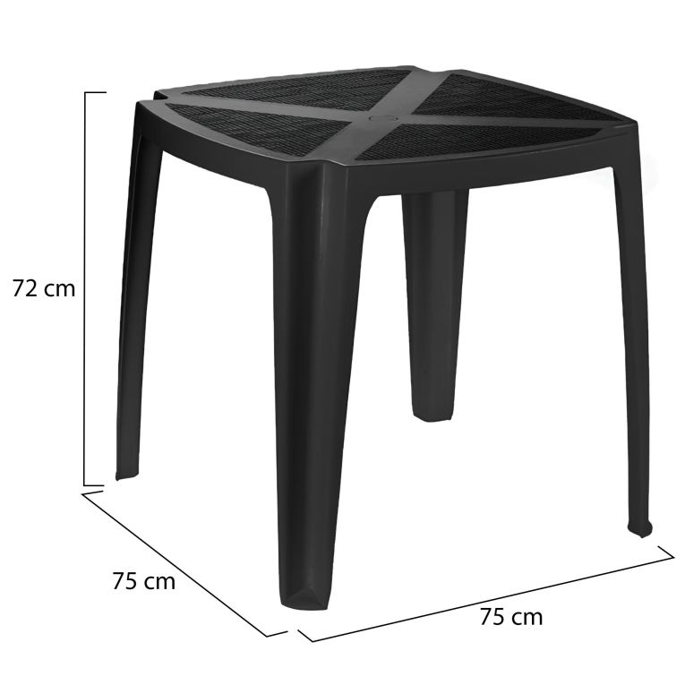 Tavolo da Esterno Nero Antracite 4 Posti Lunghezza Massima 75 cm 75x75x72h cm, Finitura Effetto Rattan Made in Italy - Stillions