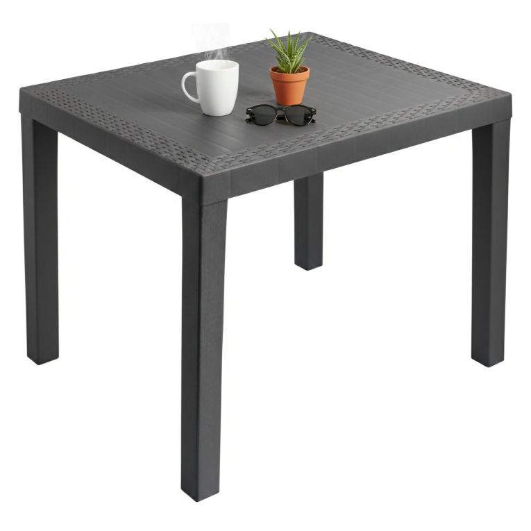 Tavolo da Esterno Nero Antracite 4 Posti Lunghezza Massima 78 cm 78x65x72h cm, Finitura Effetto Rattan Made in Italy - Cobbtown