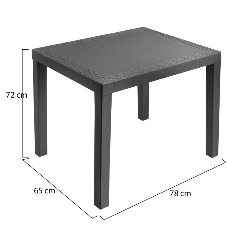 Tavolo da Esterno Nero Antracite 4 Posti Lunghezza Massima 78 cm 78x65x72h cm, Finitura Effetto Rattan Made in Italy - Cobbtown