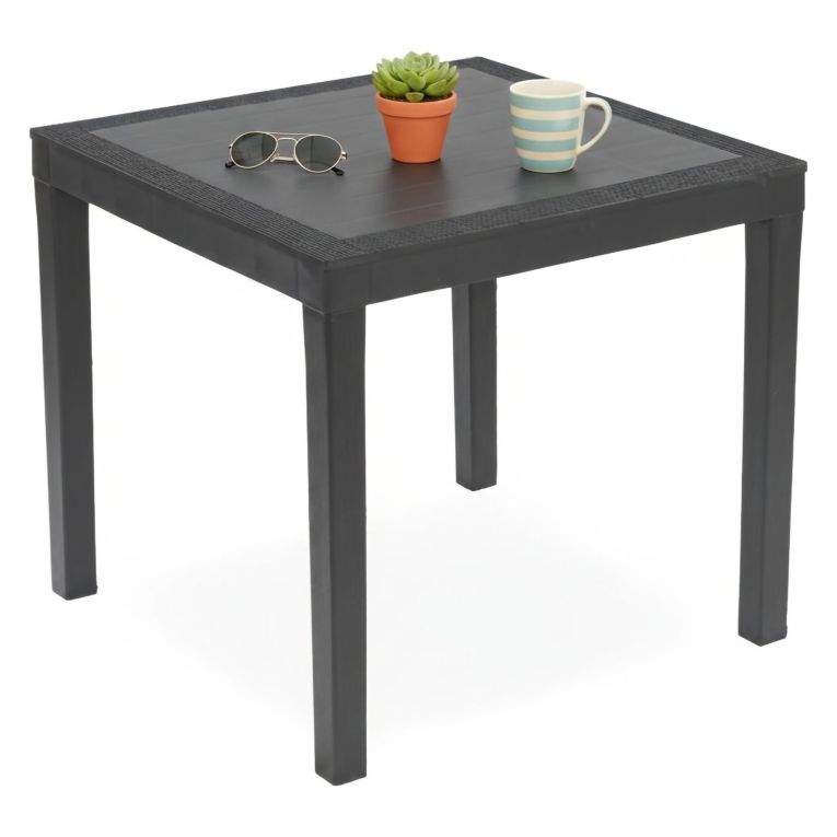 Tavolo da Esterno Nero Antracite 4 Posti Lunghezza Massima 78 cm 78x78x73h cm, Finitura Effetto Rattan Made in Italy - Frostproof