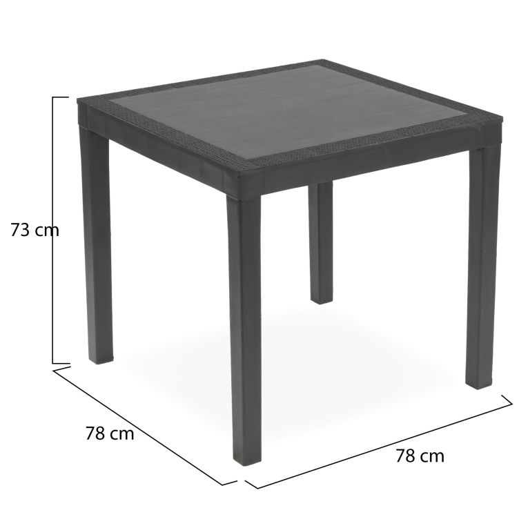 Tavolo da Esterno Nero Antracite 4 Posti Lunghezza Massima 78 cm 78x78x73h cm, Finitura Effetto Rattan Made in Italy - Frostproof