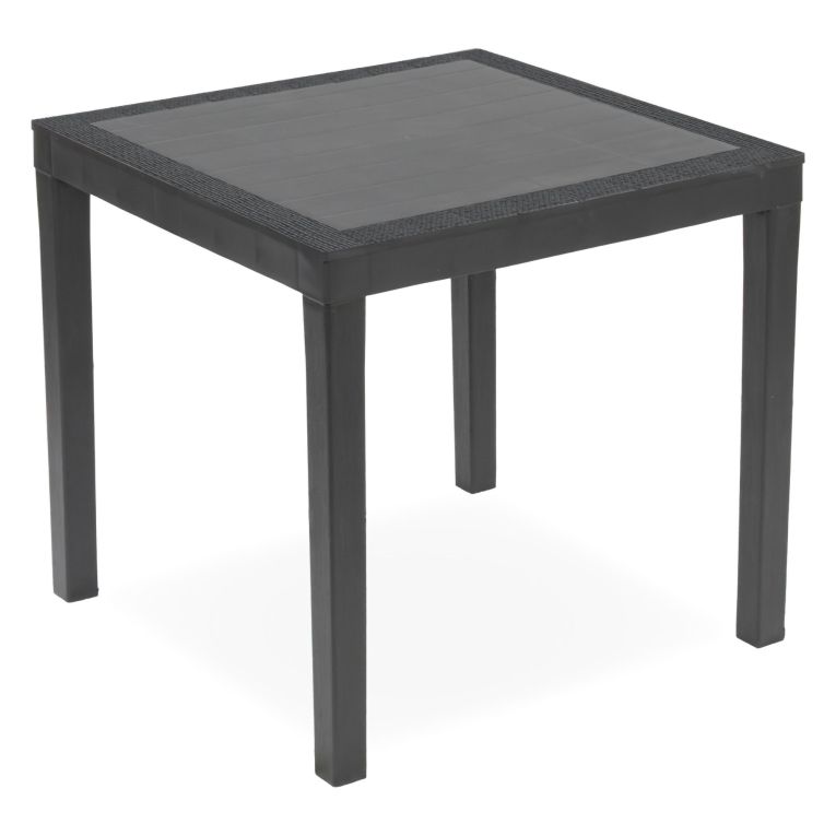 Tavolo da Esterno Nero Antracite 4 Posti Lunghezza Massima 78 cm 78x78x73h cm, Finitura Effetto Rattan Made in Italy - Frostproof