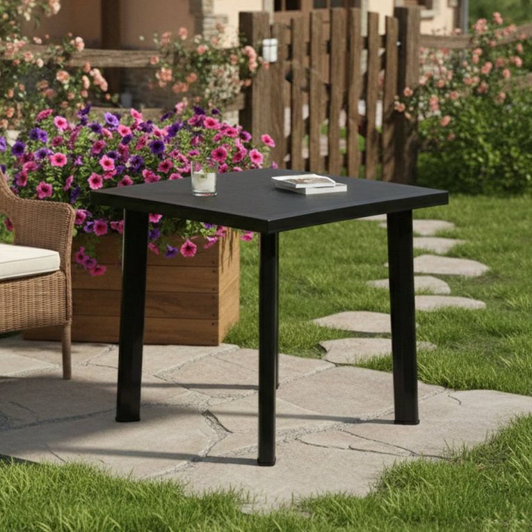 Tavolo da Esterno Nero Antracite 4 Posti Lunghezza Massima 80 cm 80x75x72h cm, Finitura Effetto Liscio Made in Italy - Tessner