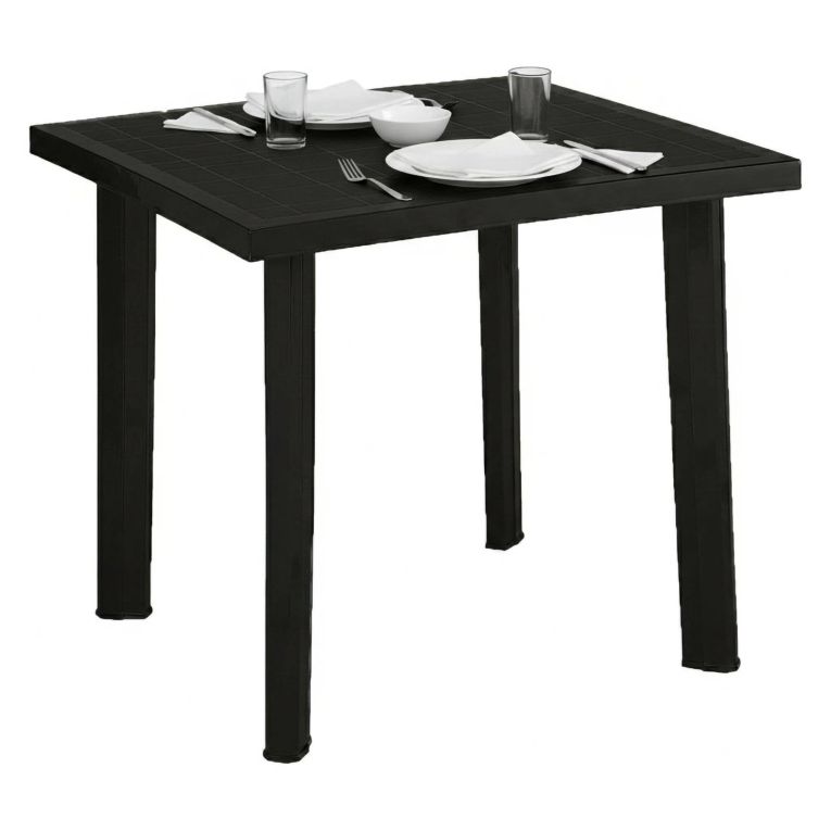 Tavolo da Esterno Nero Antracite 4 Posti Lunghezza Massima 80 cm 80x75x72h cm, Finitura Effetto Liscio Made in Italy - Tessner