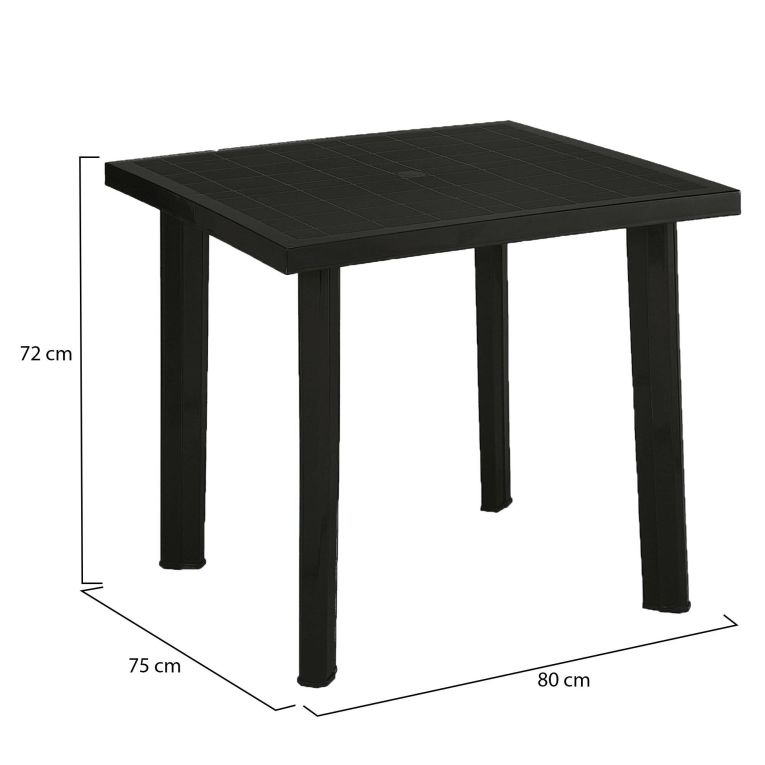 Tavolo da Esterno Nero Antracite 4 Posti Lunghezza Massima 80 cm 80x75x72h cm, Finitura Effetto Liscio Made in Italy - Tessner