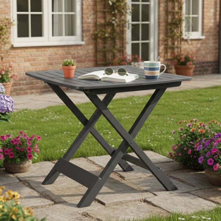 Tavolo da Esterno Nero Antracite 4 Posti Pieghevole 79x72x70h cm, Tavolo Tavolo Pieghevole Rettangolare Made in Italy - Ruthton