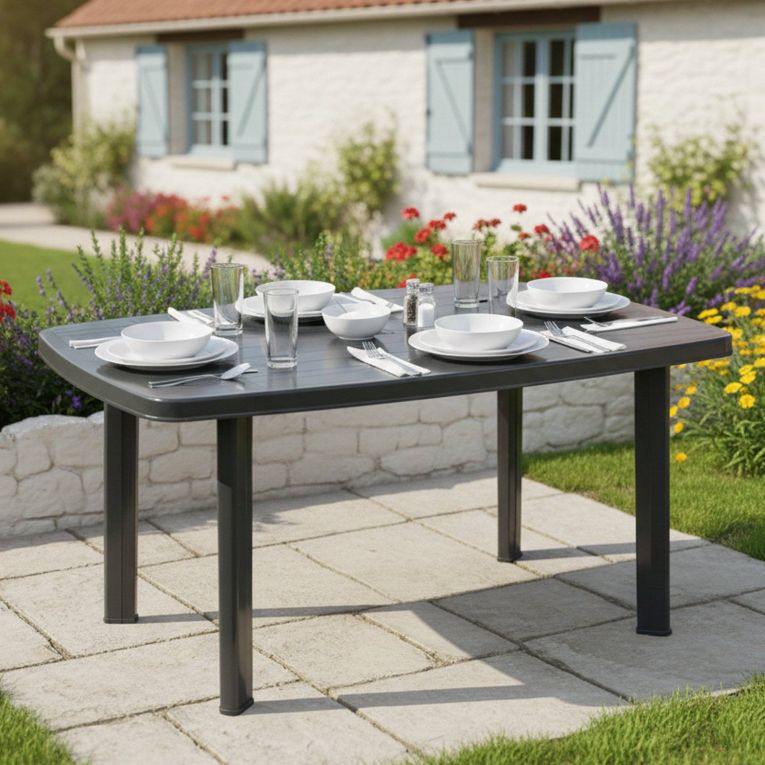 Tavolo da Esterno Nero Antracite 6 Posti Lunghezza Massima 137 cm 137x85x72h cm, Finitura Effetto Liscio Made in Italy - Greggs