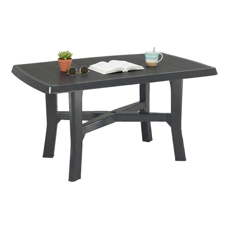 Tavolo da Esterno Nero Antracite 6 Posti Lunghezza Massima 138 cm 138x88x72h cm, Finitura Effetto Quadrettato Made in Italy - Raspberry