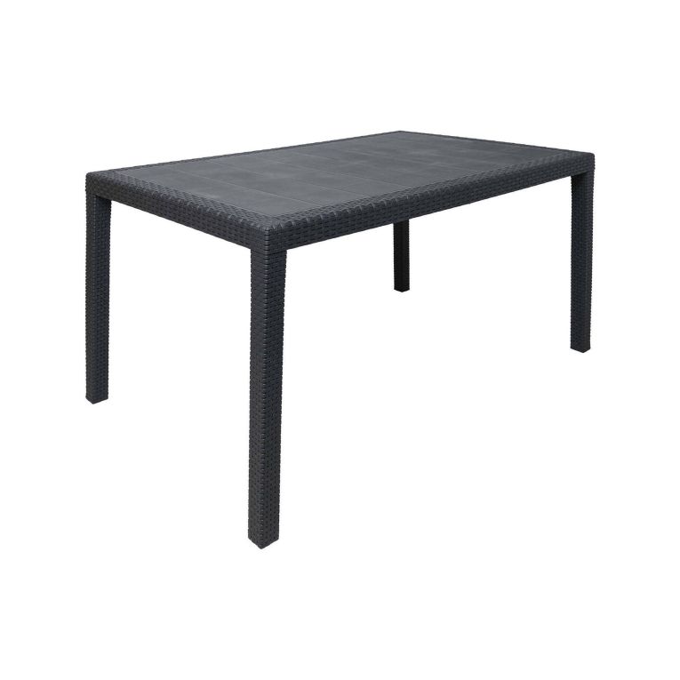 Tavolo da esterno Portici, Tavolo rettangolare da pranzo, Tavolo da giardino multiuso effetto rattan, 100% Made in Italy, 150x90h72 cm, Antracite