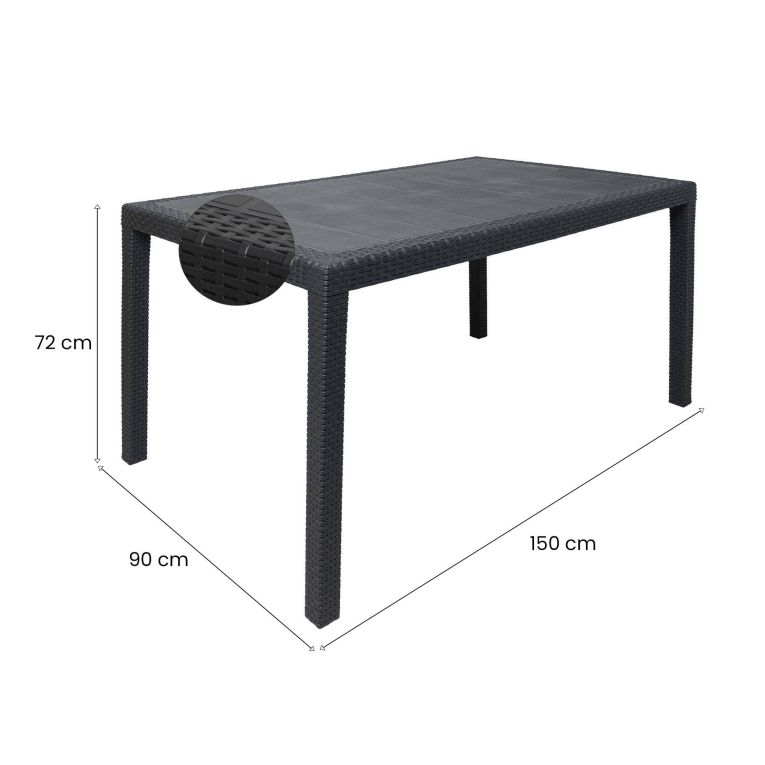 Tavolo da esterno Portici, Tavolo rettangolare da pranzo, Tavolo da giardino multiuso effetto rattan, 100% Made in Italy, 150x90h72 cm, Antracite