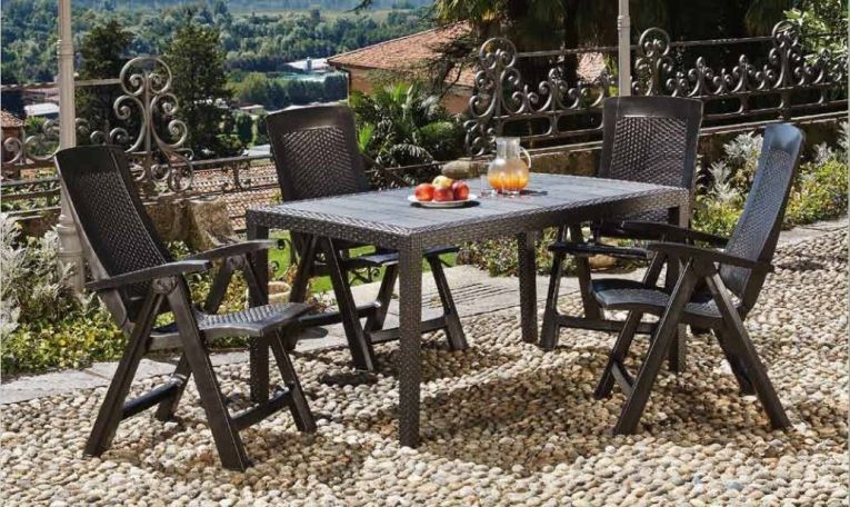 Tavolo da esterno Portici, Tavolo rettangolare da pranzo, Tavolo da giardino multiuso effetto rattan, 100% Made in Italy, 150x90h72 cm, Antracite