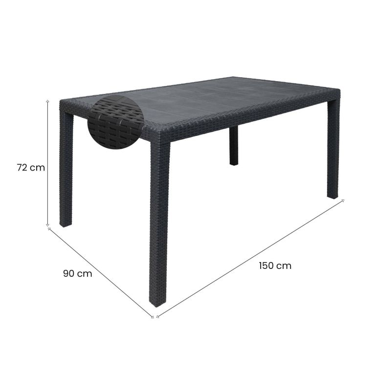 Tavolo da esterno resistente 10 posti 150x90cm antracite - Ariana