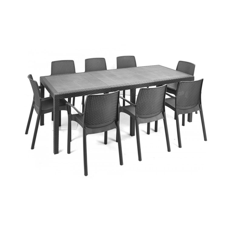 Tavolo da esterno Roma, Tavolo rettangolare allungabile da pranzo, Tavolo da giardino estensibile effetto rattan, 100% Made in Italy, 150-220x90h72 cm, Antracite