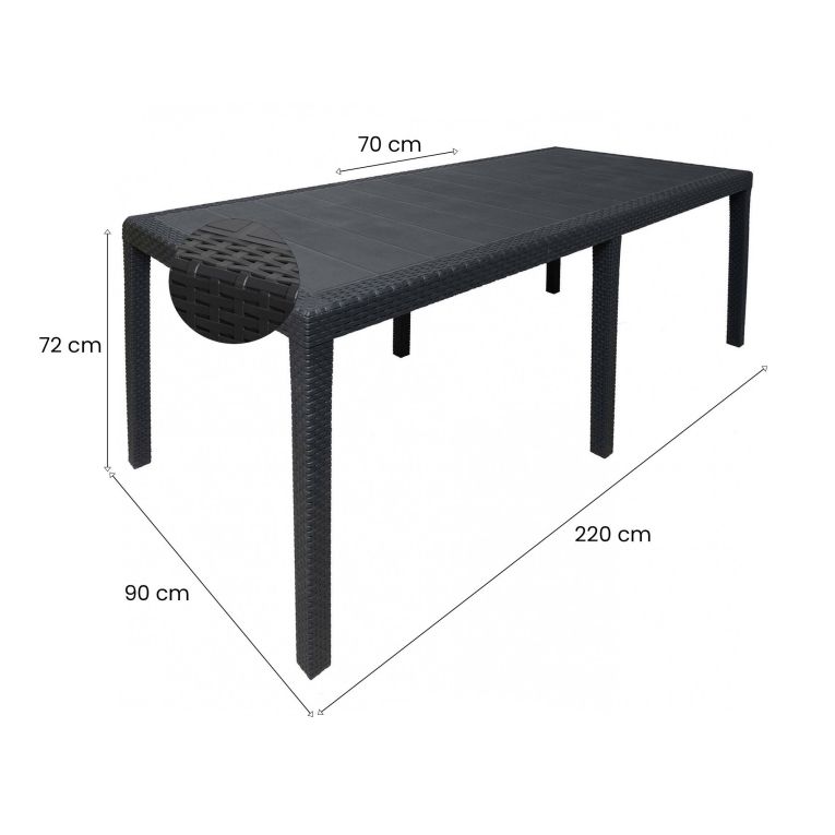 Tavolo da esterno Roma, Tavolo rettangolare allungabile da pranzo, Tavolo da giardino estensibile effetto rattan, 100% Made in Italy, 150-220x90h72 cm, Antracite