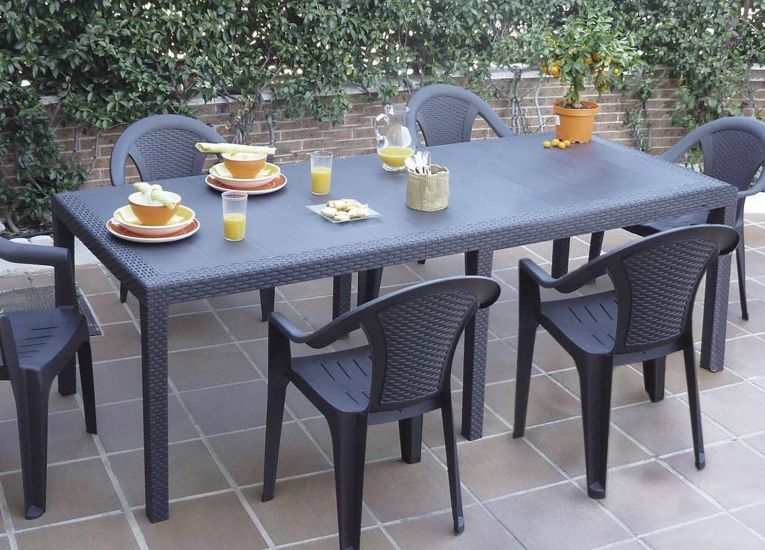 Tavolo da esterno Roma, Tavolo rettangolare allungabile da pranzo, Tavolo da giardino estensibile effetto rattan, 100% Made in Italy, 150-220x90h72 cm, Antracite