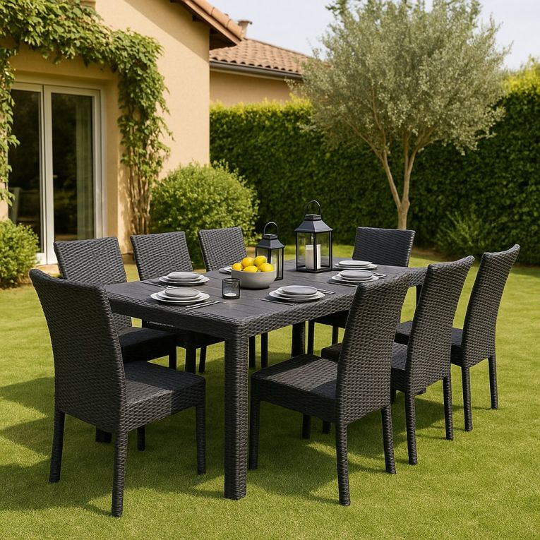 Tavolo da esterno Roma, Tavolo rettangolare allungabile da pranzo, Tavolo da giardino estensibile effetto rattan, 100% Made in Italy, 150-220x90h72 cm, Antracite