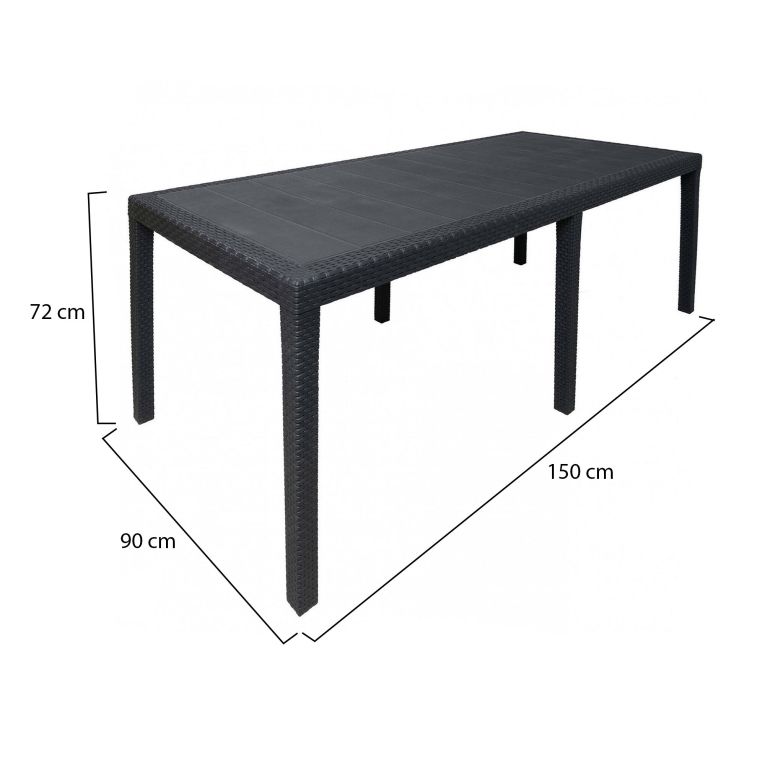 Tavolo da esterno Roma, Tavolo rettangolare allungabile da pranzo, Tavolo da giardino estensibile effetto rattan, 100% Made in Italy, 150-220x90h72 cm, Antracite