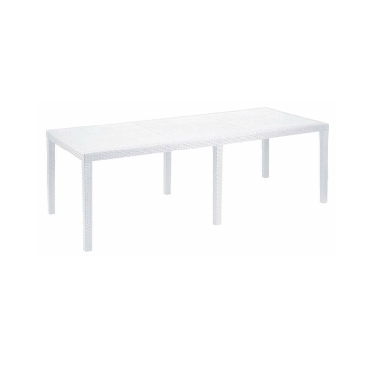 Tavolo da esterno Roma, Tavolo rettangolare allungabile da pranzo, Tavolo da giardino estensibile effetto rattan, 100% Made in Italy, 150-220x90h72 cm, Bianco