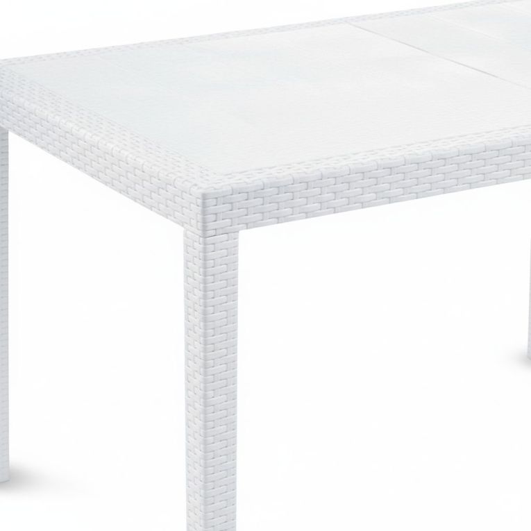 Tavolo da esterno Roma, Tavolo rettangolare allungabile da pranzo, Tavolo da giardino estensibile effetto rattan, 100% Made in Italy, 150-220x90h72 cm, Bianco