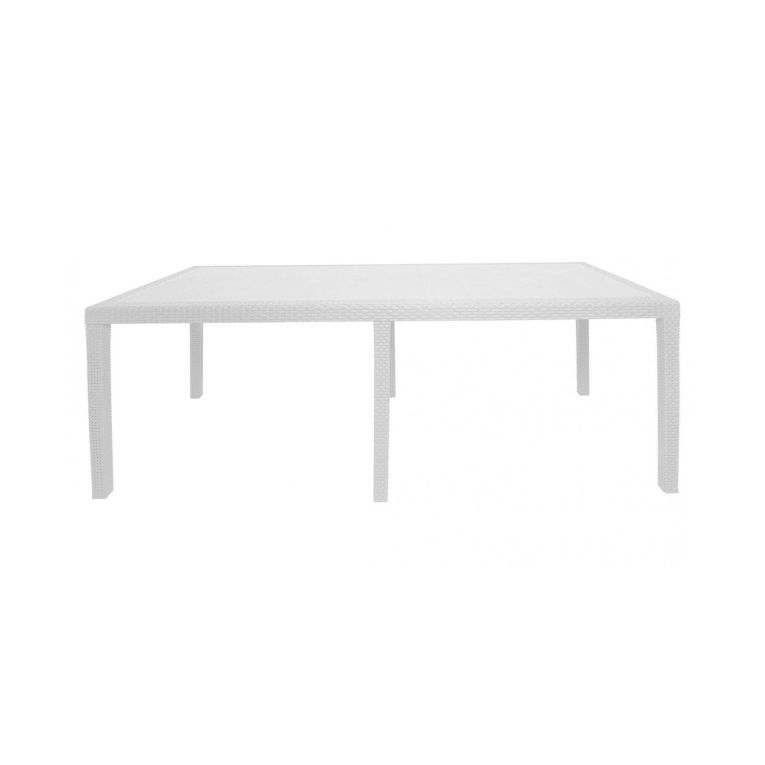 Tavolo da esterno Roma, Tavolo rettangolare allungabile da pranzo, Tavolo da giardino estensibile effetto rattan, 100% Made in Italy, 150-220x90h72 cm, Bianco