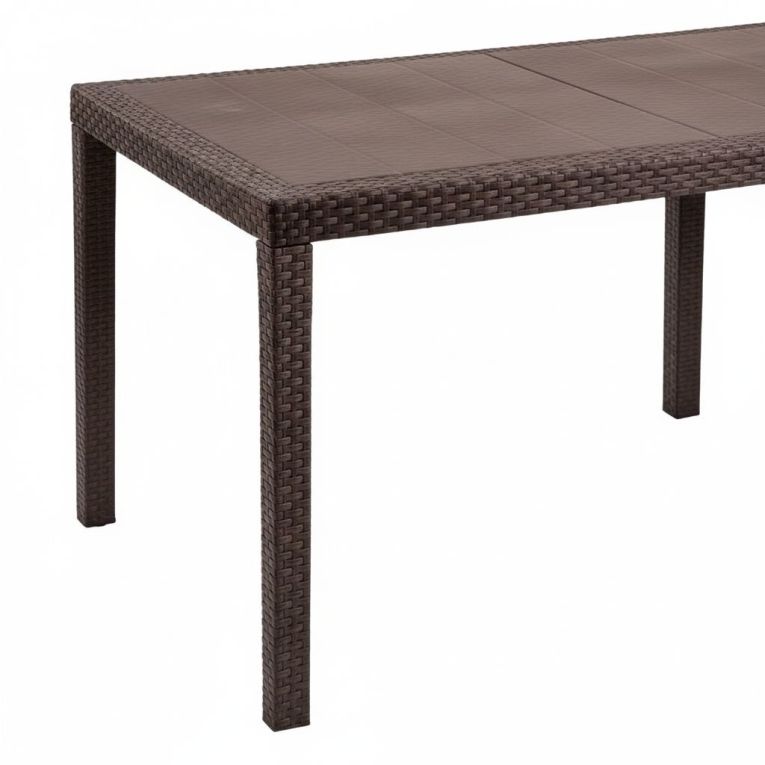 Tavolo da esterno Roma, Tavolo rettangolare allungabile da pranzo, Tavolo da giardino estensibile effetto rattan, 100% Made in Italy, 150-220x90h72 cm, Marrone