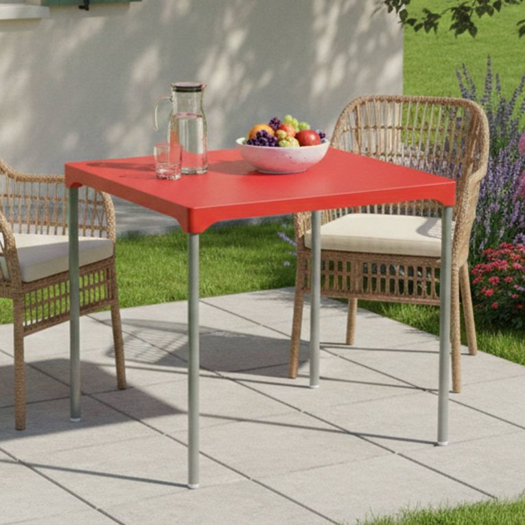 Tavolo da Esterno Rosso 4 Posti Tavolo Tavolo Fisso Quadrato 75x75x72h cm, Lunghezza Massima 75 cm Made in Italy - Brownstown