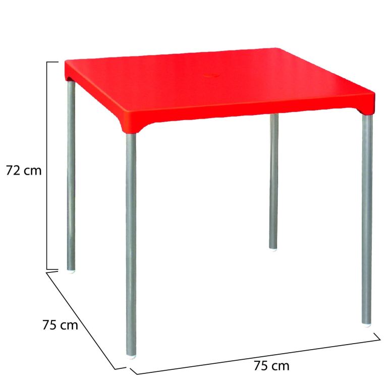 Tavolo da Esterno Rosso 4 Posti Tavolo Tavolo Fisso Quadrato 75x75x72h cm, Lunghezza Massima 75 cm Made in Italy - Brownstown