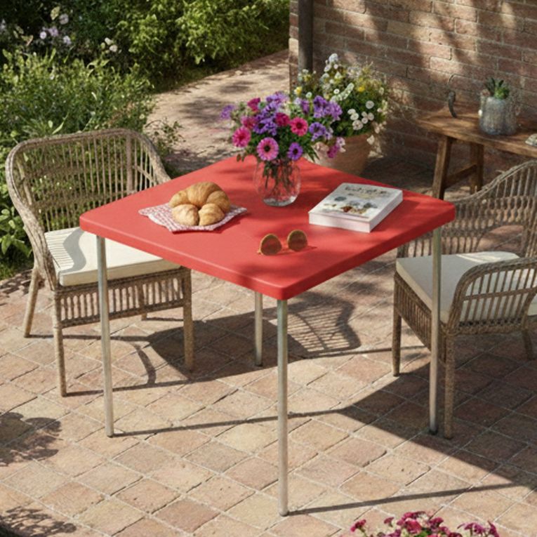 Tavolo da Esterno Rosso 4 Posti Tavolo Tavolo Fisso Quadrato 75x75x72h cm, Lunghezza Massima 75 cm Made in Italy - Brownstown