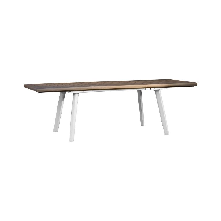 Tavolo da esterno Senago, Base per picnic, Piano da pranzo da giardino, Banco outdoor multiuso, 162x101 h77 cm, Bianco e Tortora
